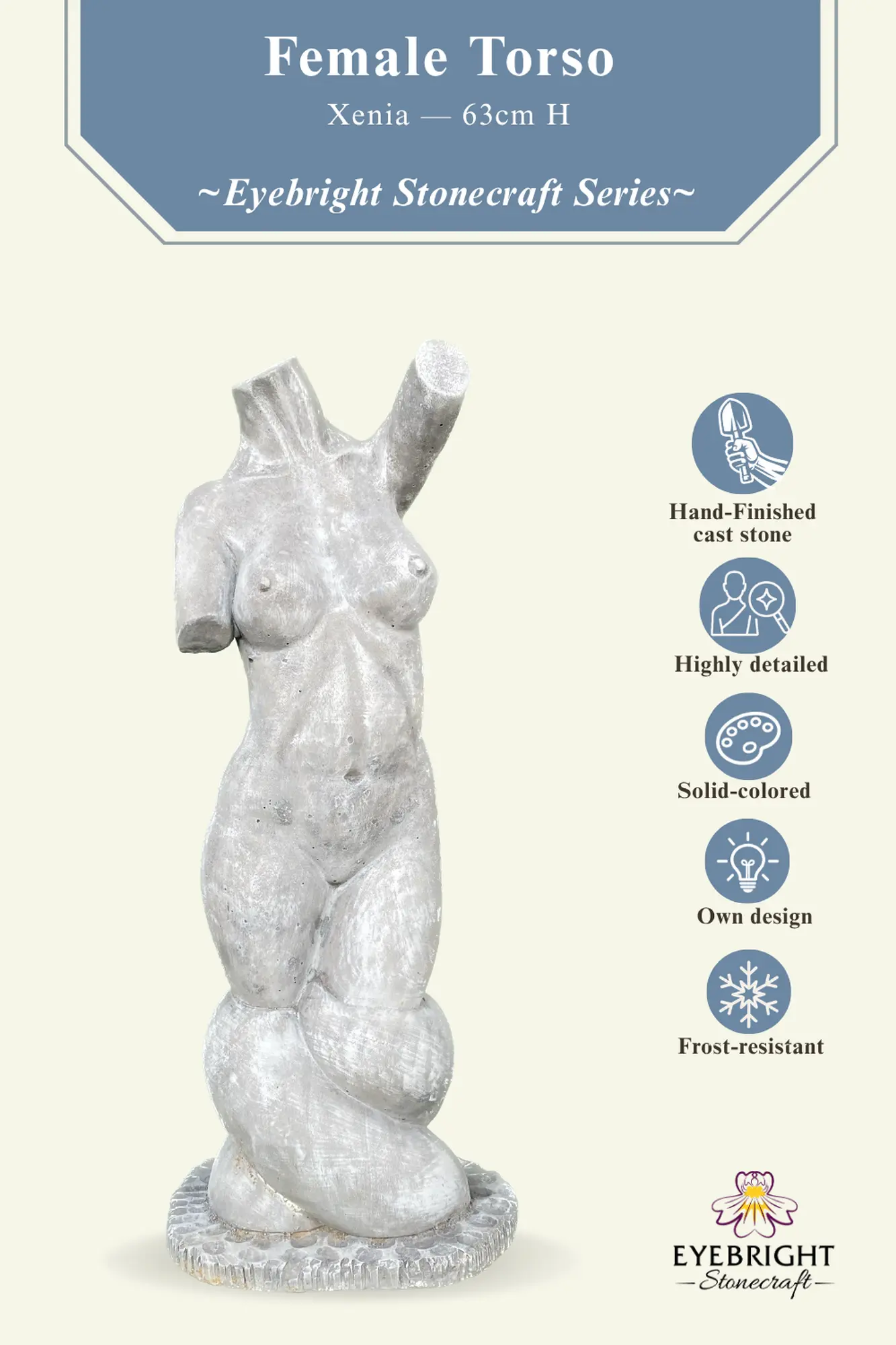  Product image 3 of the product “Xenia - Female torso, 63 cm H | cast stone ”